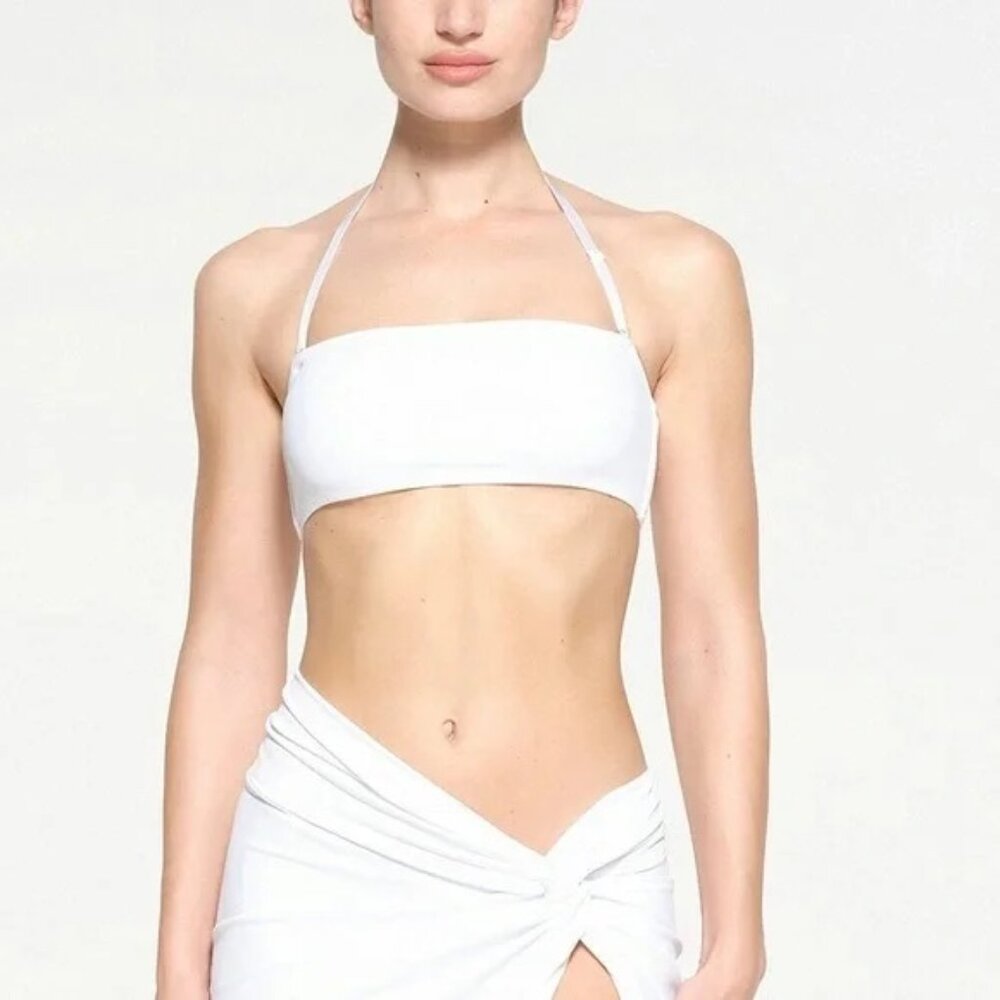 SKIMS White Bandeau Halter Bikini Top